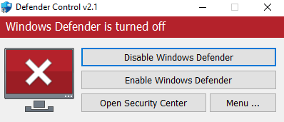 Disable Windows Defender with dControl